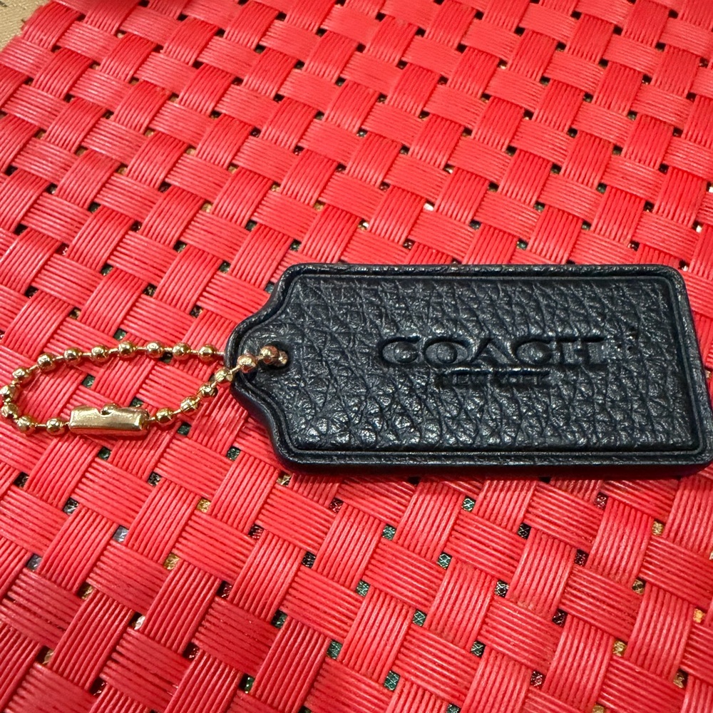 Coach Black Leather Keychain Tag